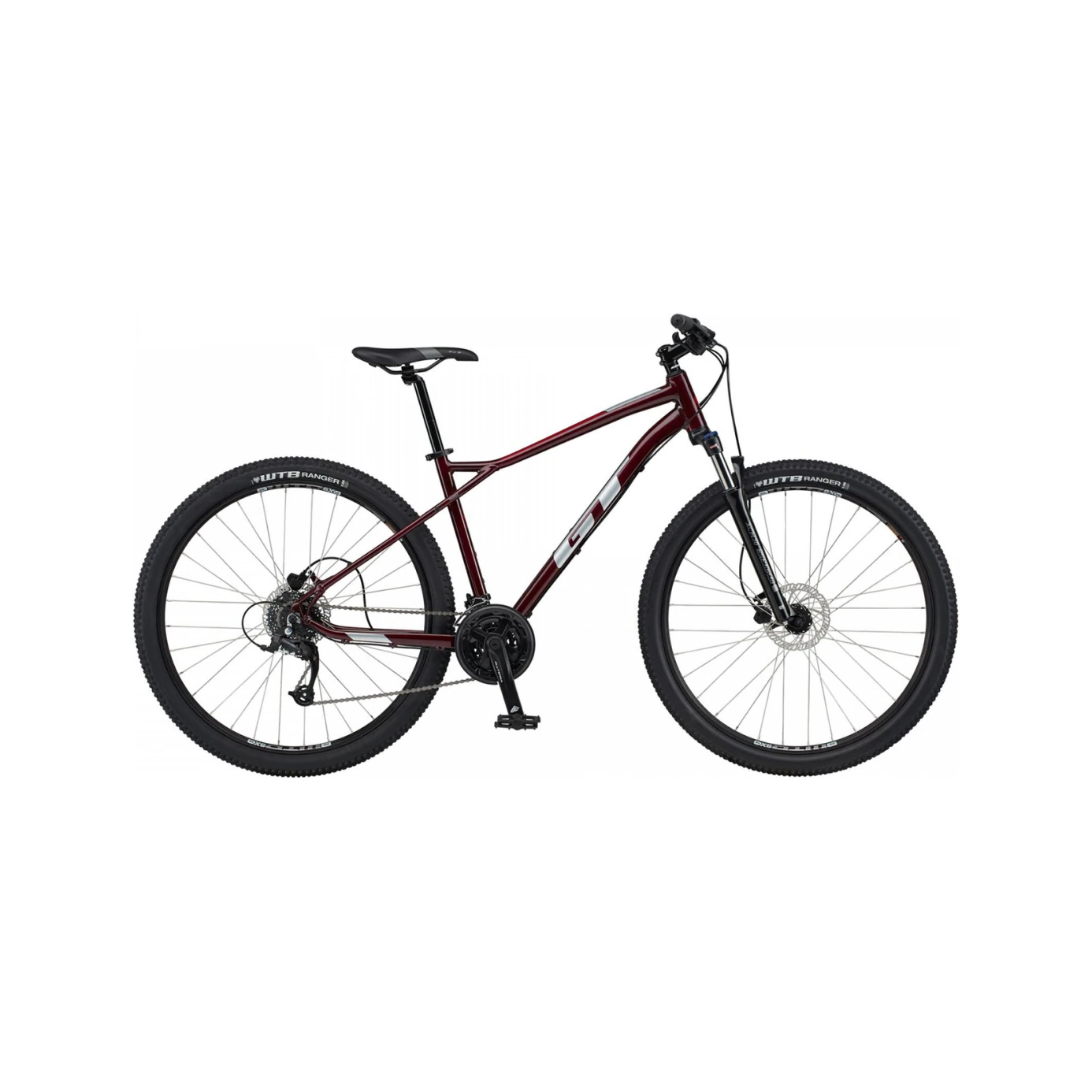 Ақ фонда көрсетілген GT Aggressor Expert Shimano 27.5 велосипеді